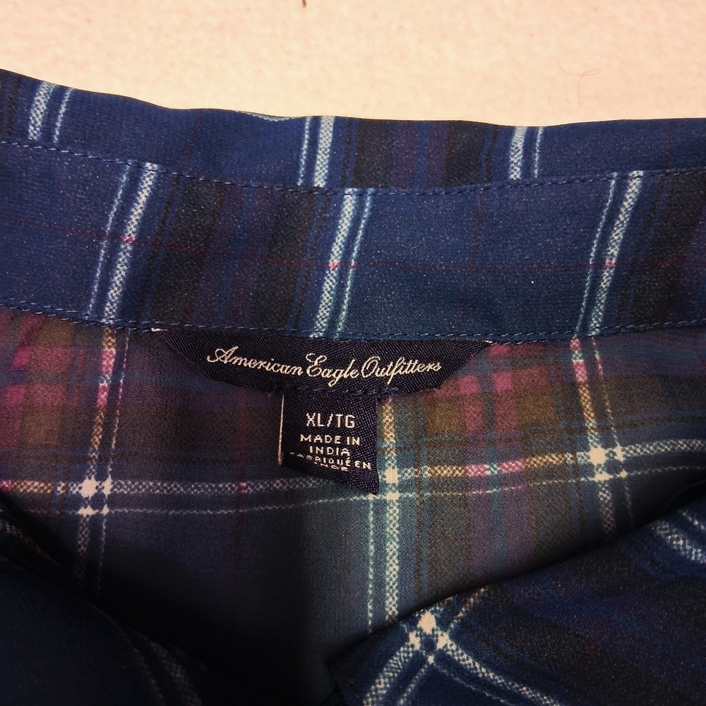 American Eagle Outfitters Navy Plaid Top - Picture 3 of 3
